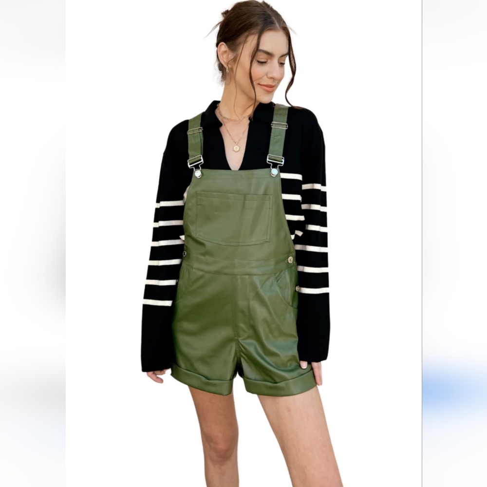 WeWoreWhat Green Vegan Leather Shorts Overalls XS